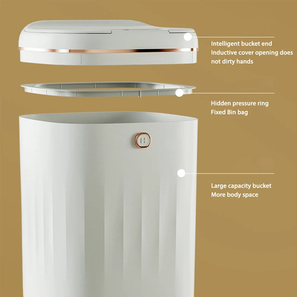 Household Garbage Bin Automatic Sensor Light Luxury Smart Wastebasket IPX5 Waterproof Large Capacity for Kitchen Bathroom Office