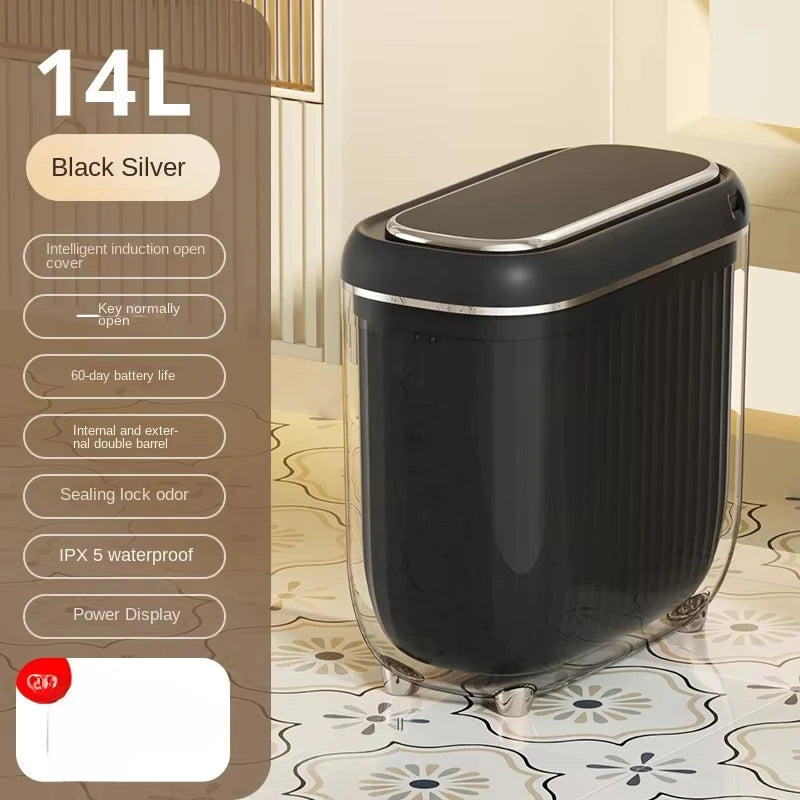 14L Smart Sensor trash can With Display Type-C Recharging Automatic Wastebin For Bathroom Kitchen Toilet Wastebasket Smart home