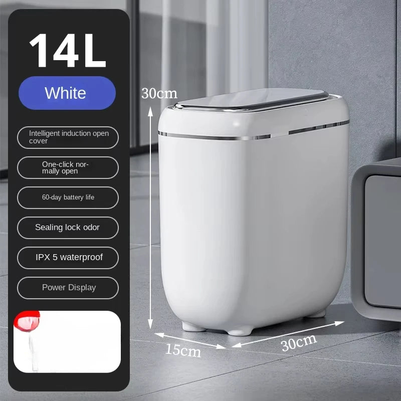 14L Smart Sensor trash can With Display Type-C Recharging Automatic Wastebin For Bathroom Kitchen Toilet Wastebasket Smart home