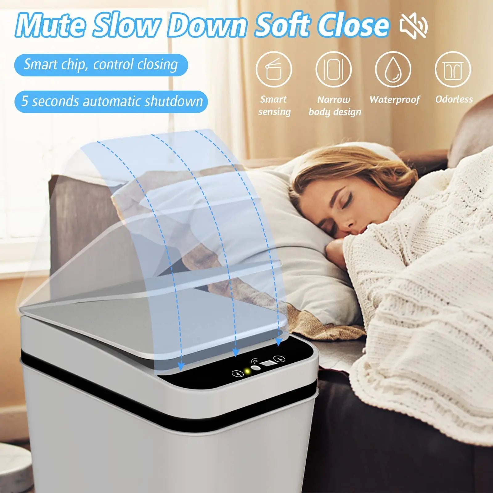 Bathroom Trash Can with Lid Touchless Automatic Garbage Can Slim Motion Sensor Smart Trash Bin for Bedroom,Office,Living Room
