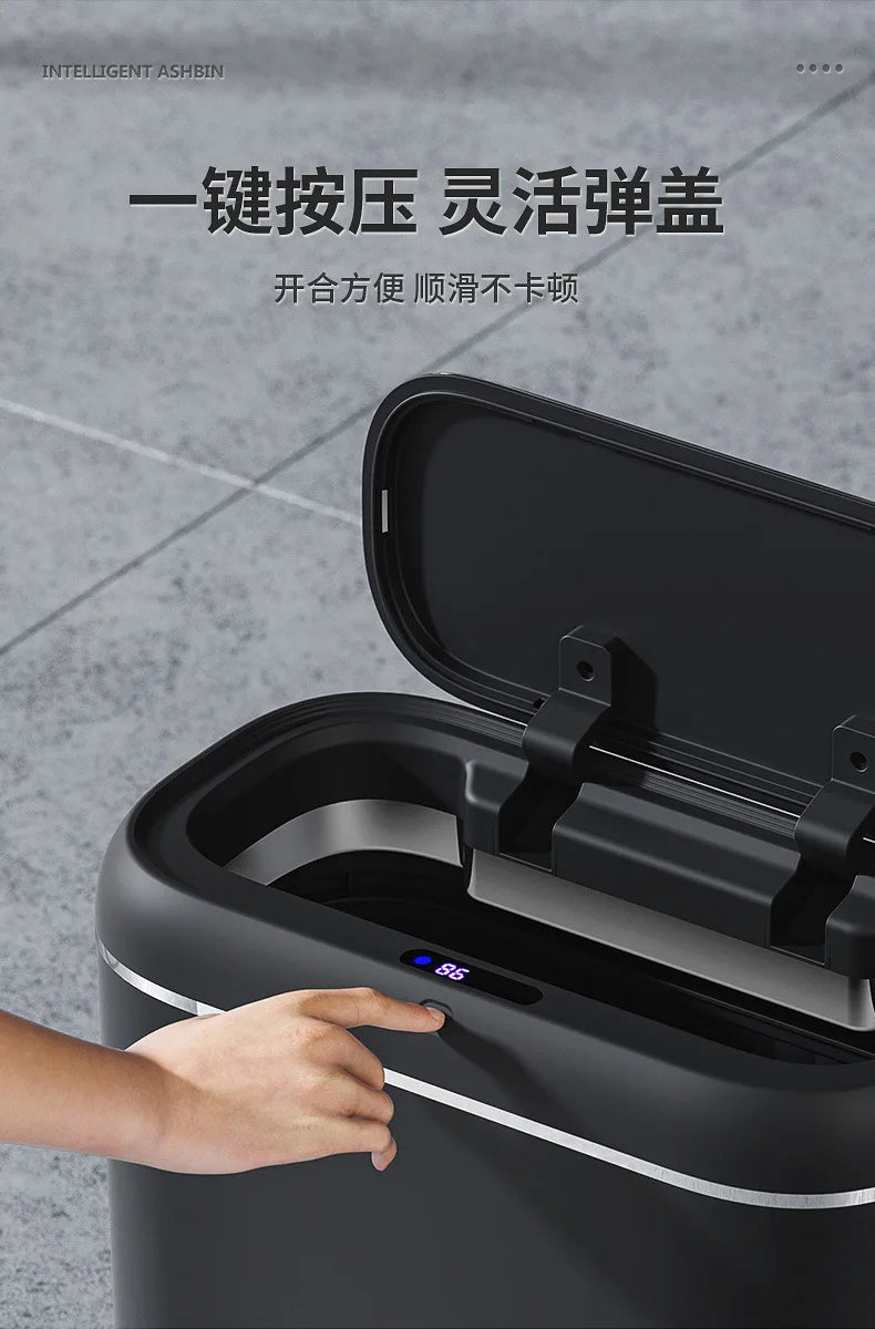 14L Smart Sensor trash can With Display Type-C Recharging Automatic Wastebin For Bathroom Kitchen Toilet Wastebasket Smart home