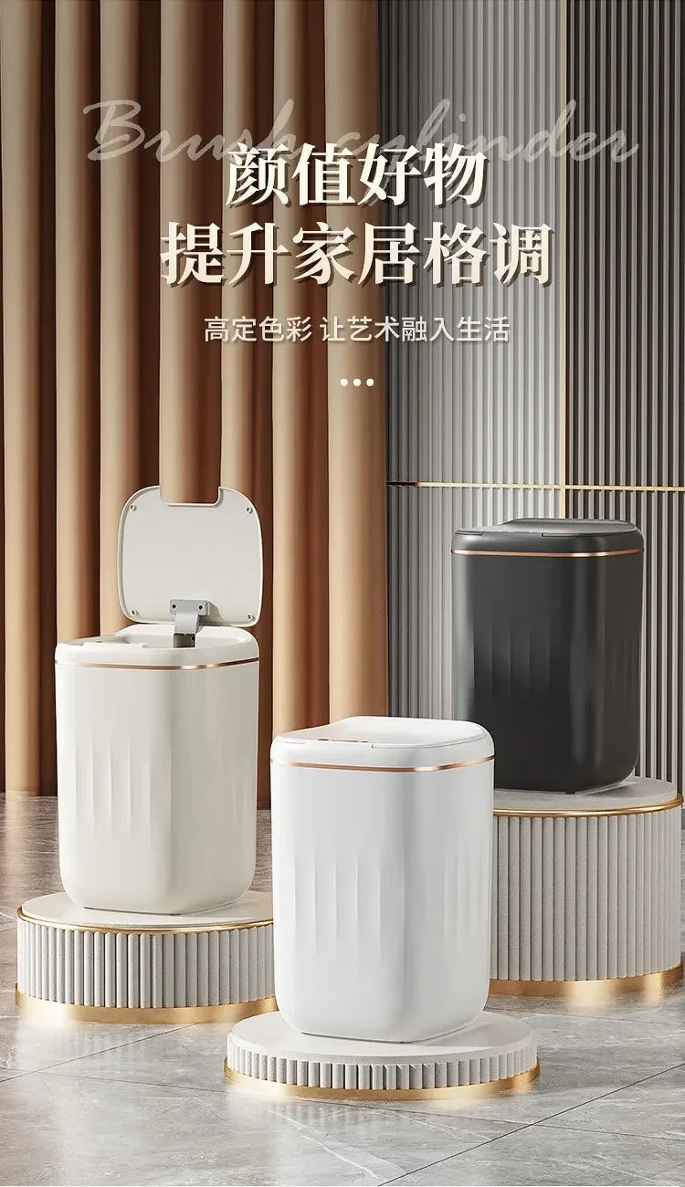 20L Automatic Smart Sensor Trash Can Waterproof Large-capacity Bathroom Toilet Paper Basket Kitchen Black Trash Bin