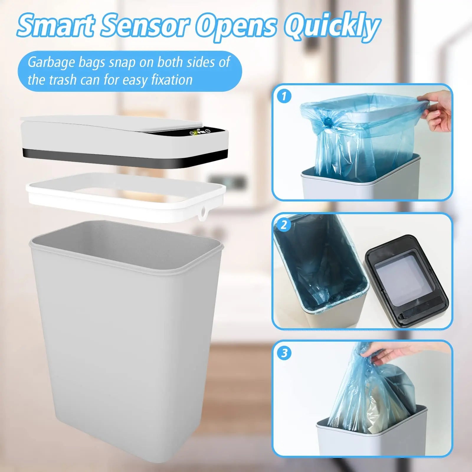 Bathroom Trash Can with Lid Touchless Automatic Garbage Can Slim Motion Sensor Smart Trash Bin for Bedroom,Office,Living Room