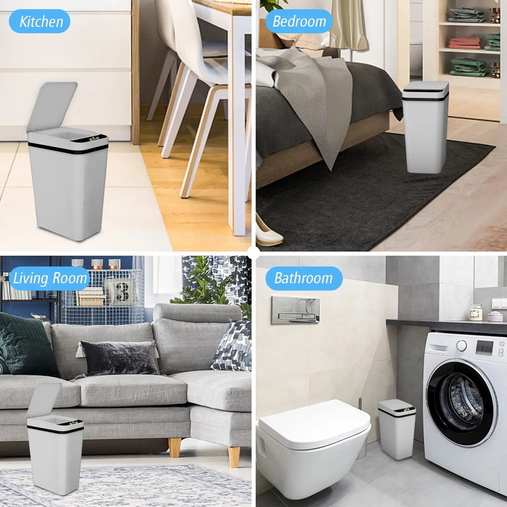 Bathroom Trash Can with Lid Touchless Automatic Garbage Can Slim Motion Sensor Smart Trash Bin for Bedroom,Office,Living Room