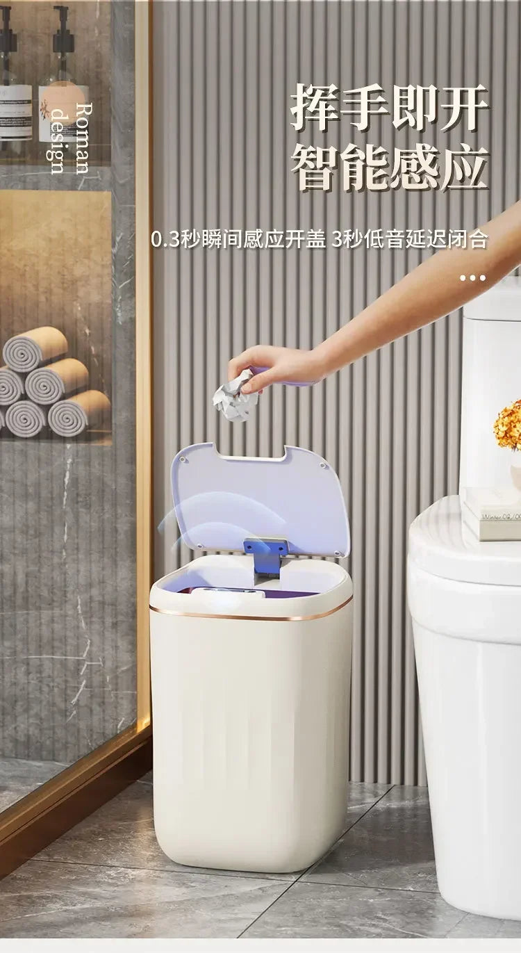 20L Automatic Smart Sensor Trash Can Waterproof Large-capacity Bathroom Toilet Paper Basket Kitchen Black Trash Bin