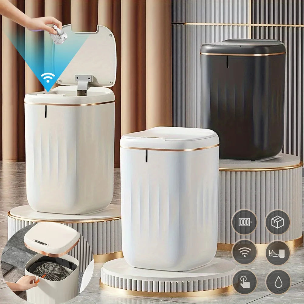 20L Automatic Smart Sensor Trash Can Waterproof Large-capacity Bathroom Toilet Paper Basket Kitchen Black Trash Bin