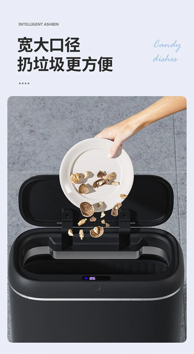 14L Smart Sensor trash can With Display Type-C Recharging Automatic Wastebin For Bathroom Kitchen Toilet Wastebasket Smart home