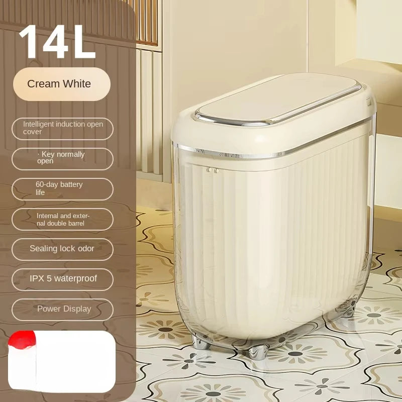 14L Smart Sensor trash can With Display Type-C Recharging Automatic Wastebin For Bathroom Kitchen Toilet Wastebasket Smart home