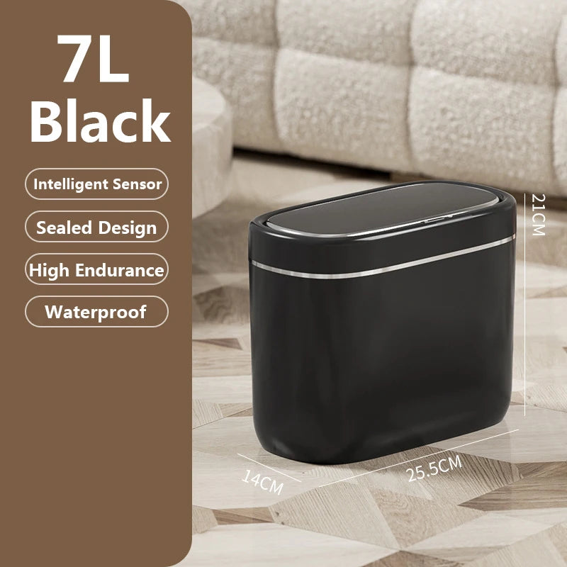 7/9L Narrow Smart Sensor Trash Can Automatic Wastebasket With Lid Desktop Trash Can Waterproof Toilet Dustbin Wastebasket