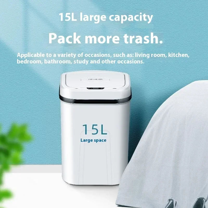 15L Silent Touchless Trash Can with Lid – Waterproof Smart Sensor Dustbin