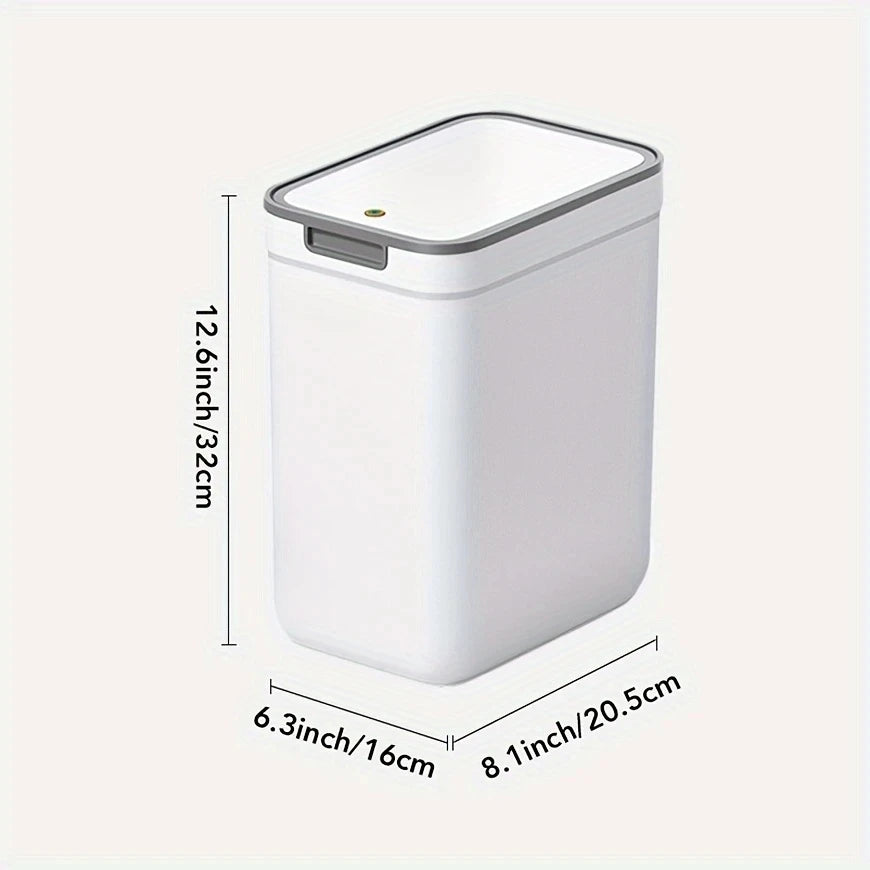 [Touchless Bathroom Trash Can] Odor-Sealing, Touchless Wall-Mounted Bathroom Trash Can | Durable Plastic, Rectangular Design wit