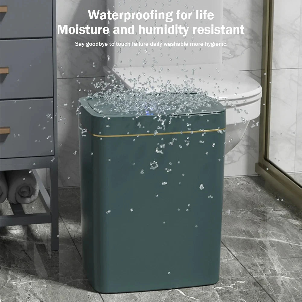 Smart Sensor Trash Can 15L Waterproof Intelligent Touchless Electric Garbage Bins for Kitchen Bathroom Bedroom Household Dustbin