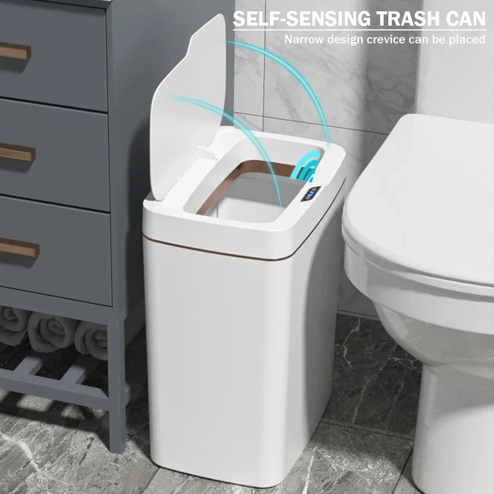 Smart Sensor Trash Can 15L Waterproof Intelligent Touchless Electric Garbage Bins for Kitchen Bathroom Bedroom Household Dustbin