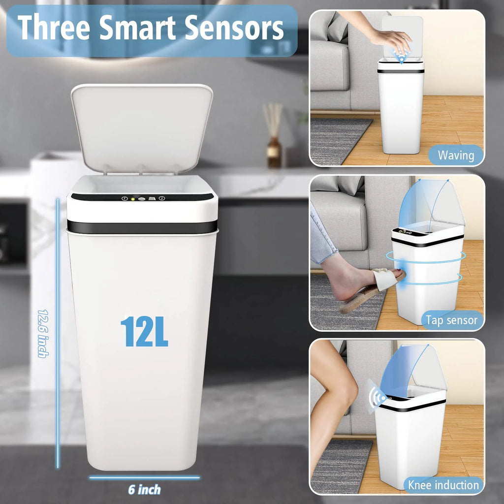 Bathroom Trash Can with Lid Touchless Automatic Garbage Can Slim Motion Sensor Smart Trash Bin for Bedroom,Office,Living Room