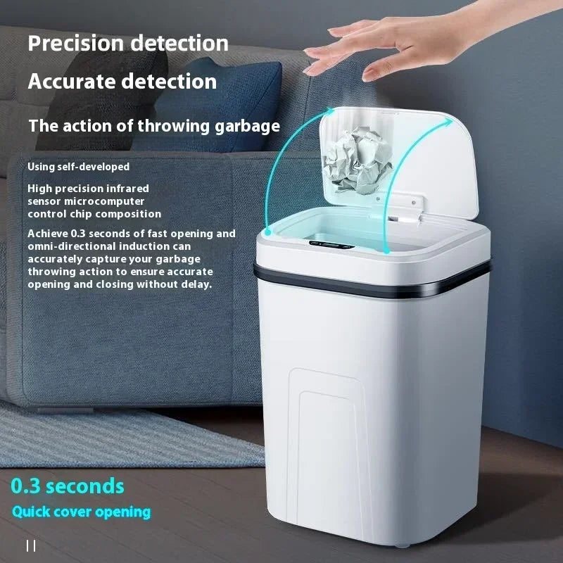 15L Silent Touchless Trash Can with Lid – Waterproof Smart Sensor Dustbin