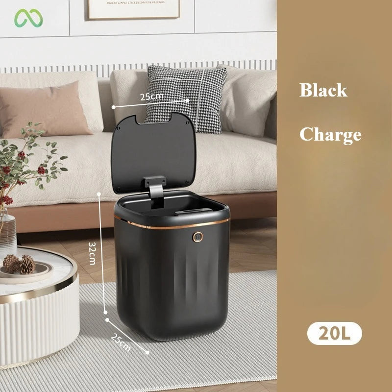20L Automatic Smart Sensor Trash Can Waterproof Large-capacity Bathroom Toilet Paper Basket Kitchen Black Trash Bin