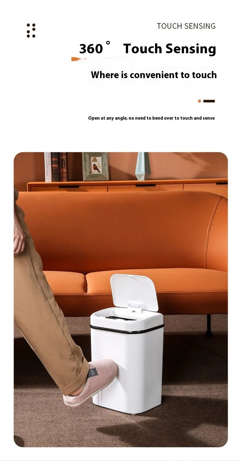 15L Silent Touchless Trash Can with Lid – Waterproof Smart Sensor Dustbin