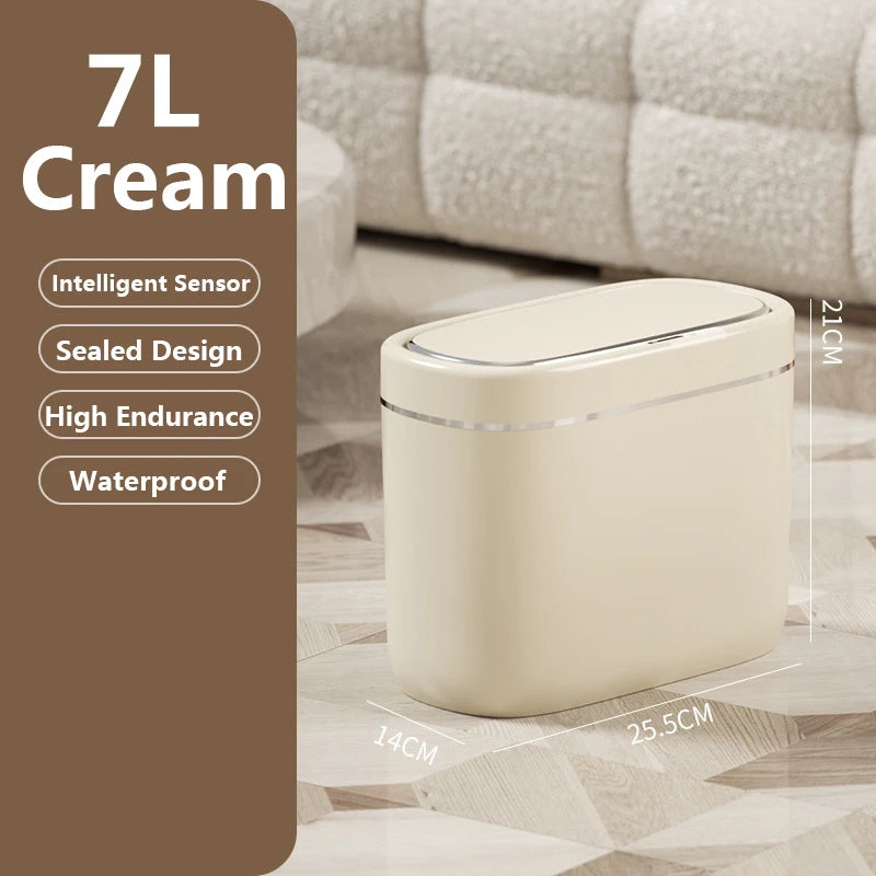 7/9L Narrow Smart Sensor Trash Can Automatic Wastebasket With Lid Desktop Trash Can Waterproof Toilet Dustbin Wastebasket