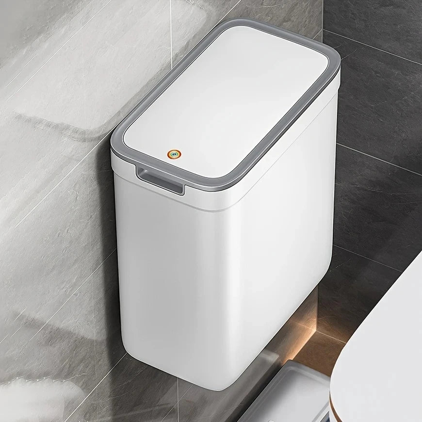 [Touchless Bathroom Trash Can] Odor-Sealing, Touchless Wall-Mounted Bathroom Trash Can | Durable Plastic, Rectangular Design wit