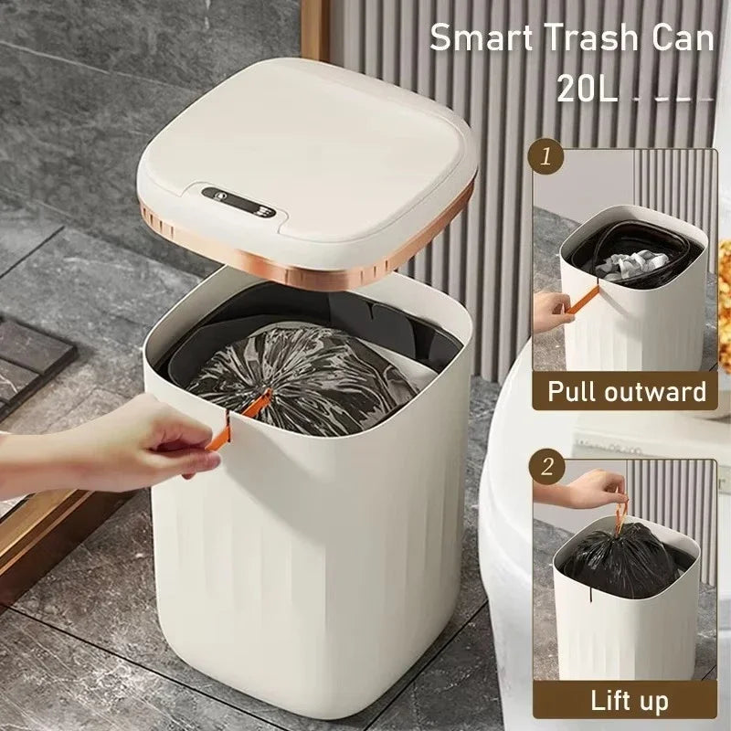 20L Automatic Smart Sensor Trash Can Waterproof Large-capacity Bathroom Toilet Paper Basket Kitchen Black Trash Bin