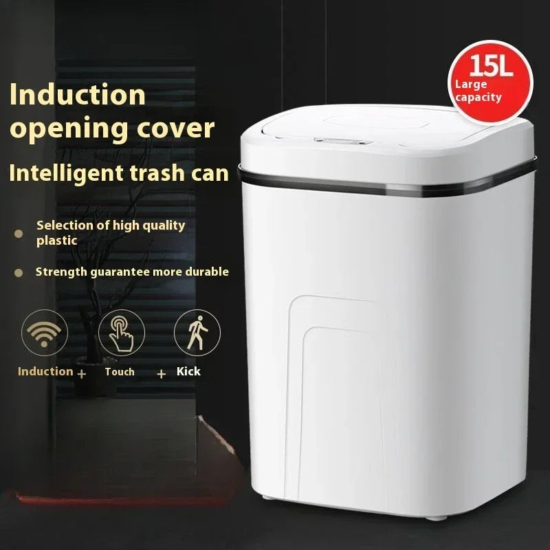 15L Silent Touchless Trash Can with Lid – Waterproof Smart Sensor Dustbin