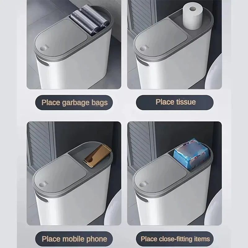 10L Bathroom Trash Can Press Type Garbage Can with Lid Trash Bin for Kitchen Bedroom Living Room Toilet Bucket Waste Trash Can