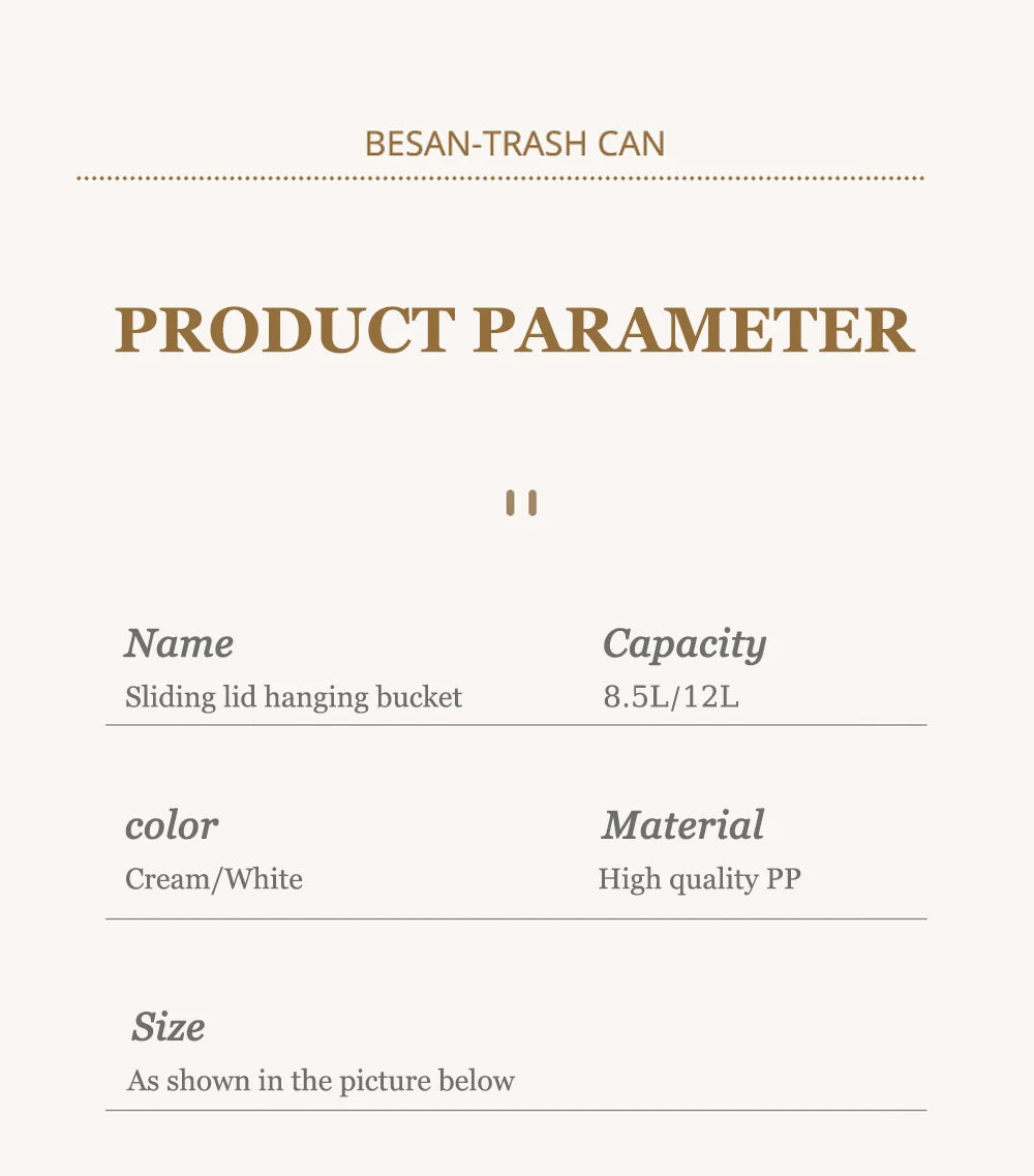 8.5/12L Hanging Trash can For Kitchen Cabinet Door Wall Mounted Recycling Garbage Basket with Lid Bathroom Kitchen Accessories