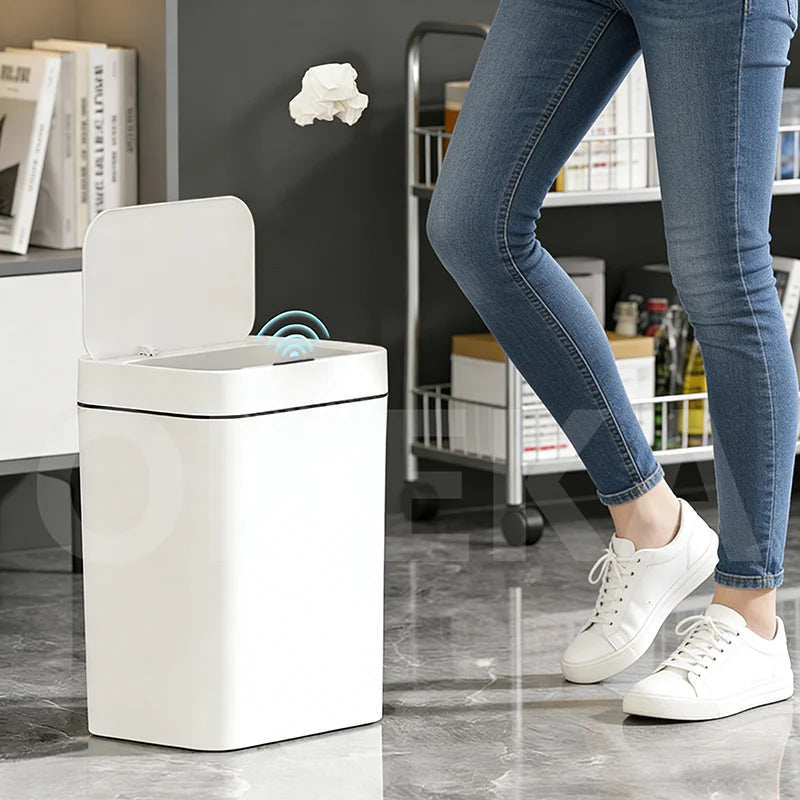 Smart Trash Can with lid Automatic Open Motion Sensor Plastic Waste Bin for Kitchen Bathroom Office Garden Public Bedroom House