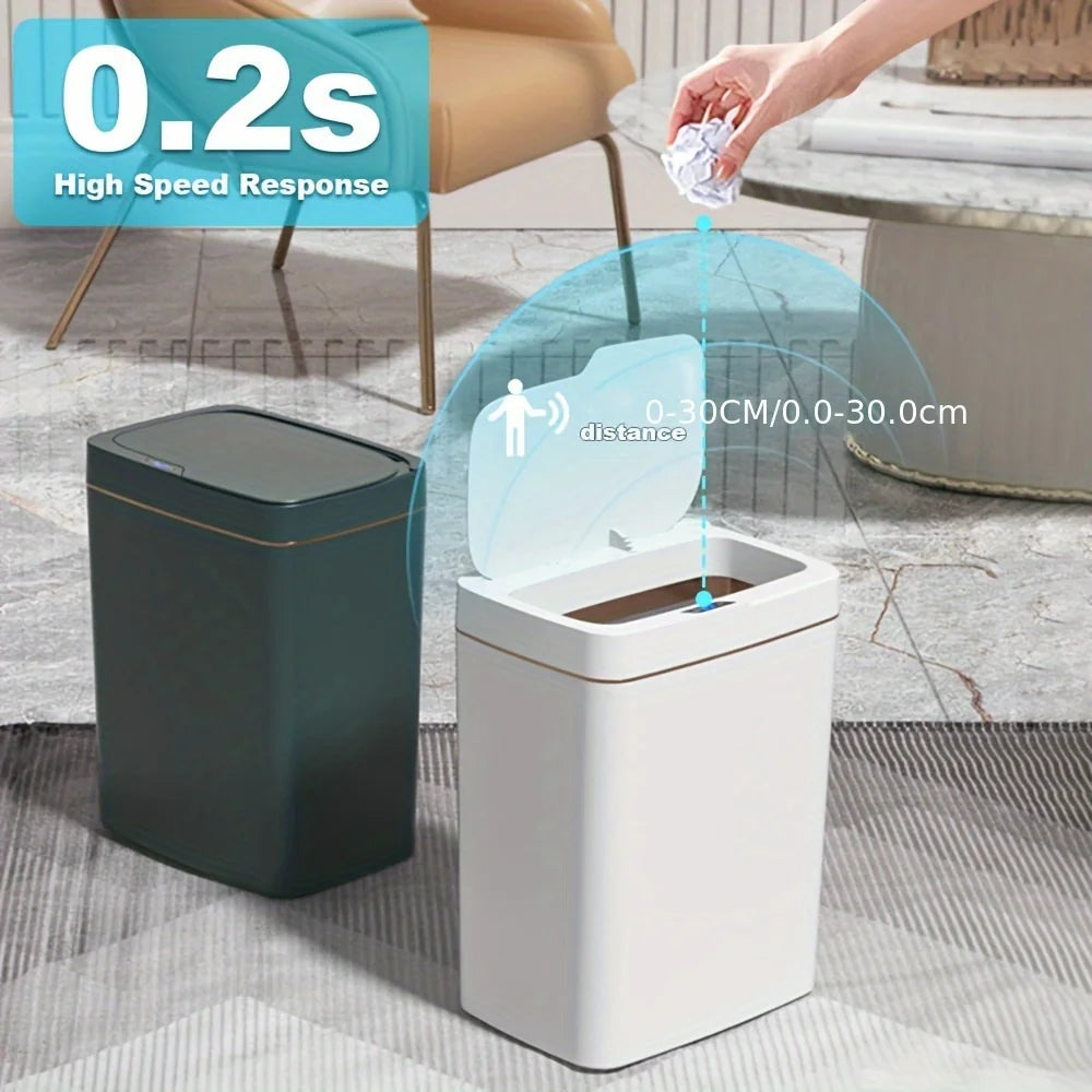 Smart Sensor Trash Can 15L Waterproof Intelligent Touchless Electric Garbage Bins for Kitchen Bathroom Bedroom Household Dustbin