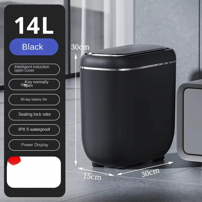 14L Smart Sensor trash can With Display Type-C Recharging Automatic Wastebin For Bathroom Kitchen Toilet Wastebasket Smart home
