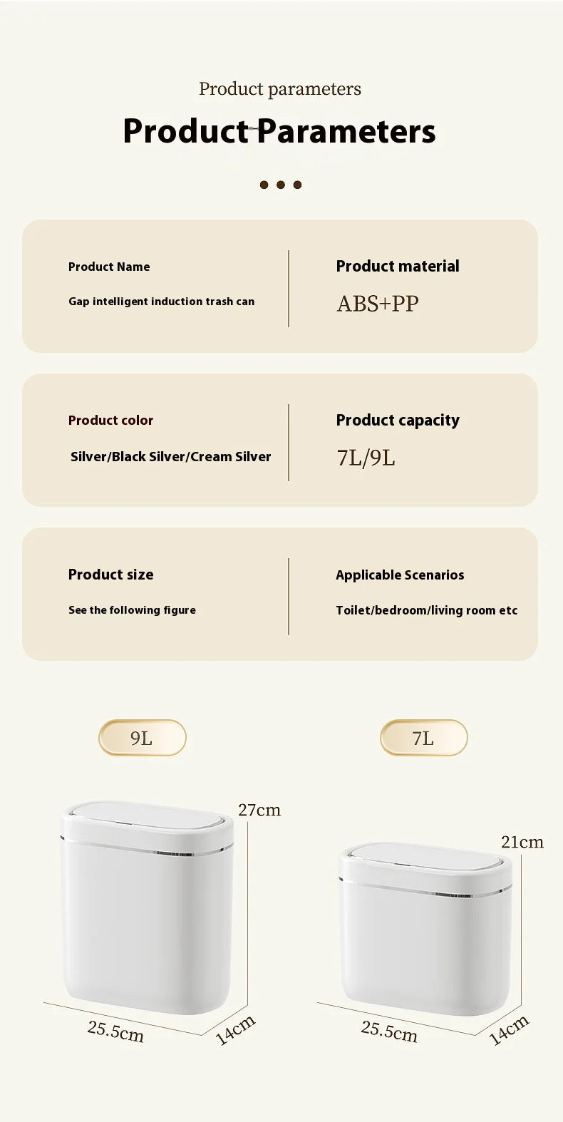 7/9L Narrow Smart Sensor Trash Can Automatic Wastebasket With Lid Desktop Trash Can Waterproof Toilet Dustbin Wastebasket