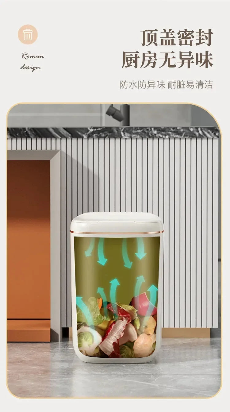 20L Automatic Smart Sensor Trash Can Waterproof Large-capacity Bathroom Toilet Paper Basket Kitchen Black Trash Bin