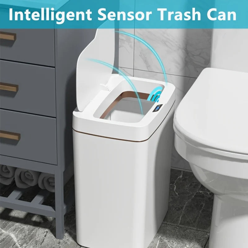 Smart Sensor Trash Can 15L Waterproof Intelligent Touchless Electric Garbage Bins for Kitchen Bathroom Bedroom Household Dustbin