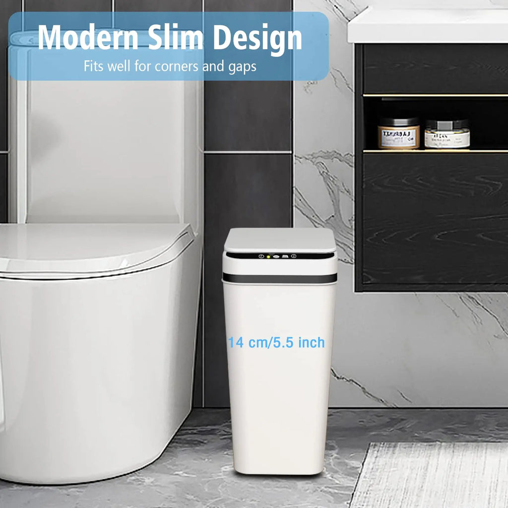 Bathroom Trash Can with Lid Touchless Automatic Garbage Can Slim Motion Sensor Smart Trash Bin for Bedroom,Office,Living Room