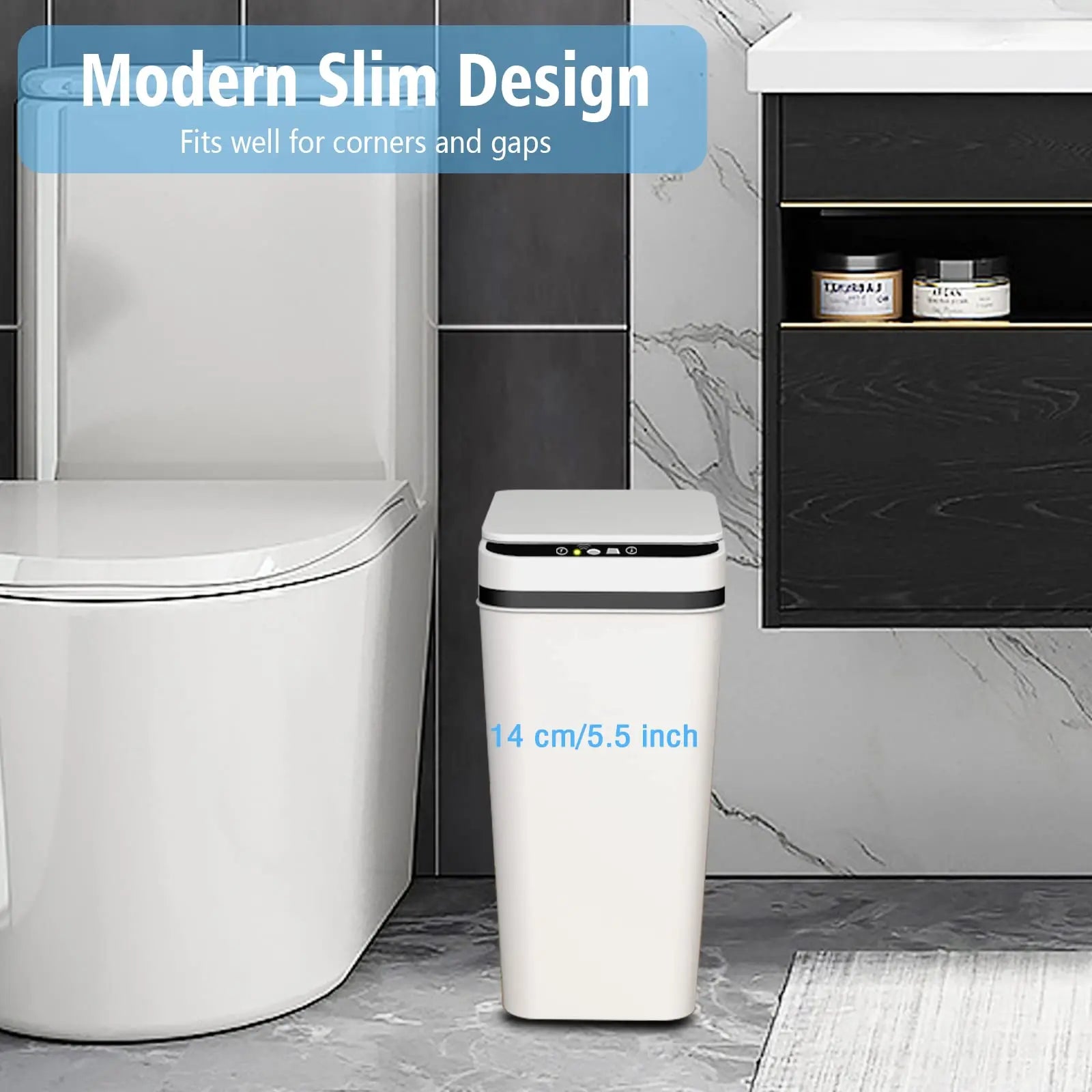 Bathroom Trash Can with Lid Touchless Automatic Garbage Can Slim Motion Sensor Smart Trash Bin for Bedroom,Office,Living Room