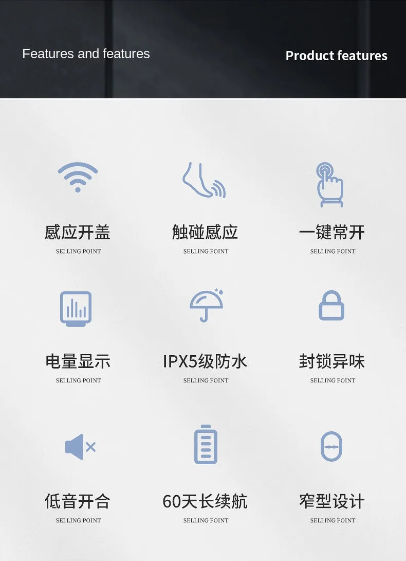 14L Smart Sensor trash can With Display Type-C Recharging Automatic Wastebin For Bathroom Kitchen Toilet Wastebasket Smart home