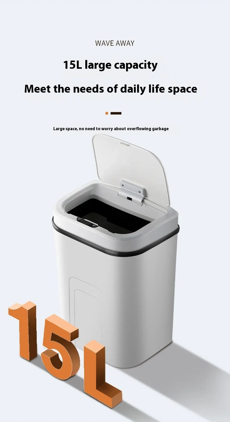 15L Silent Touchless Trash Can with Lid – Waterproof Smart Sensor Dustbin