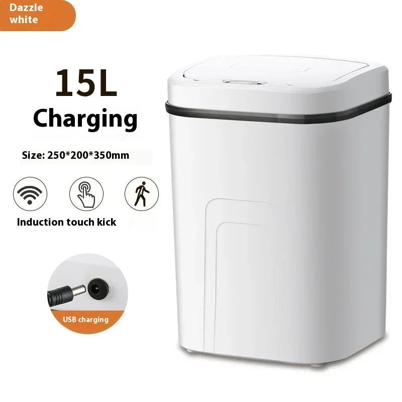 15L Smart Trash Can Automatic Sensor Dustbin Touchless Bin Kitchen Bathroom Waterproof Bucket Garbage With Lid Home Wastebasket