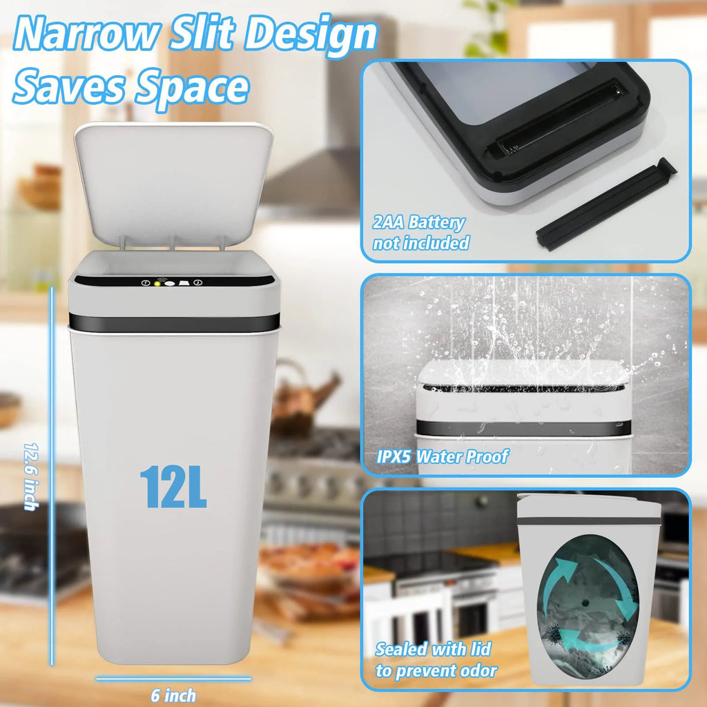Bathroom Trash Can with Lid Touchless Automatic Garbage Can Slim Motion Sensor Smart Trash Bin for Bedroom,Office,Living Room