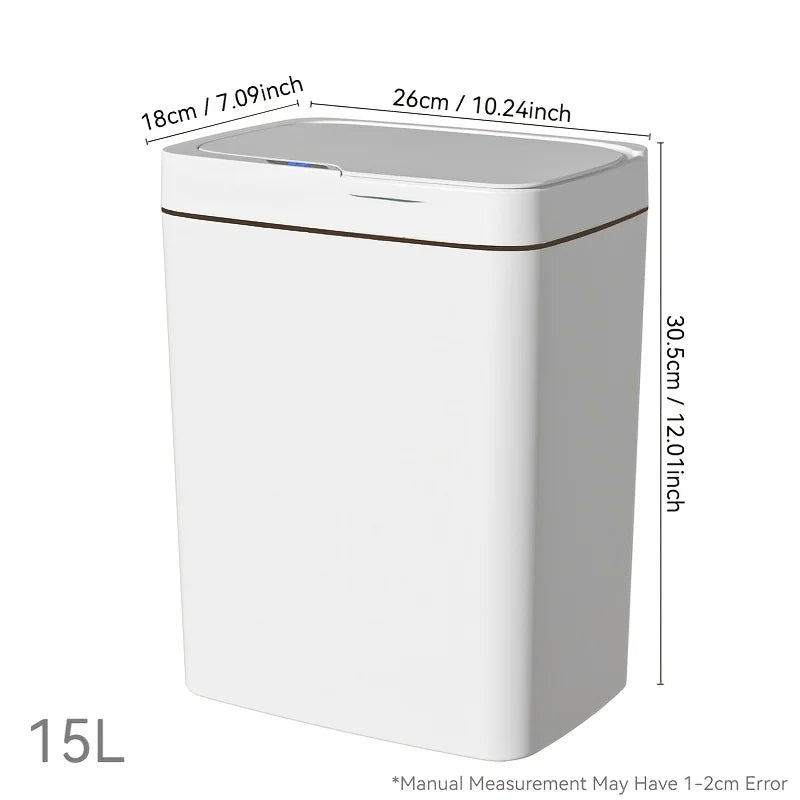Smart Sensor Trash Can 15L Waterproof Intelligent Touchless Electric Garbage Bins for Kitchen Bathroom Bedroom Household Dustbin