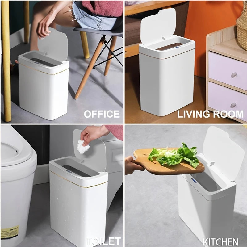 Smart Sensor Trash Can 15L Waterproof Intelligent Touchless Electric Garbage Bins for Kitchen Bathroom Bedroom Household Dustbin
