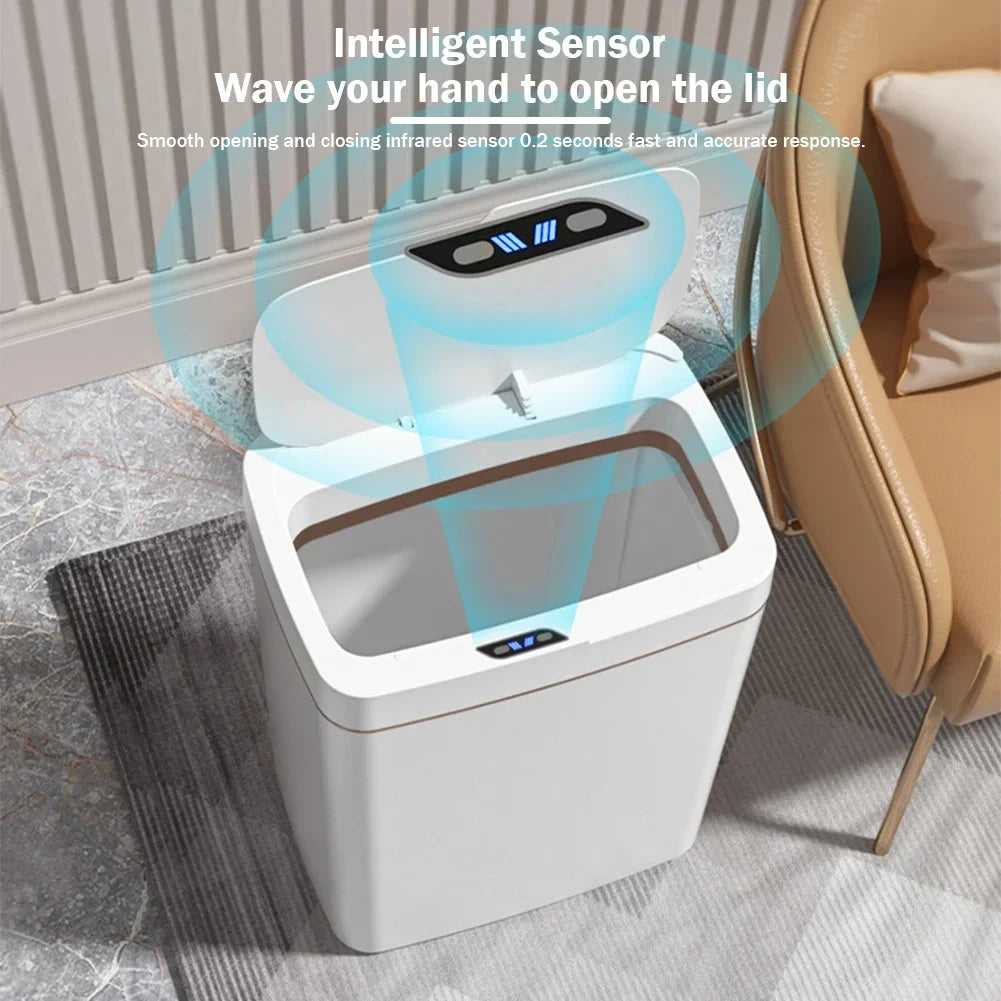 Smart Sensor Trash Can 15L Waterproof Intelligent Touchless Electric Garbage Bins for Kitchen Bathroom Bedroom Household Dustbin