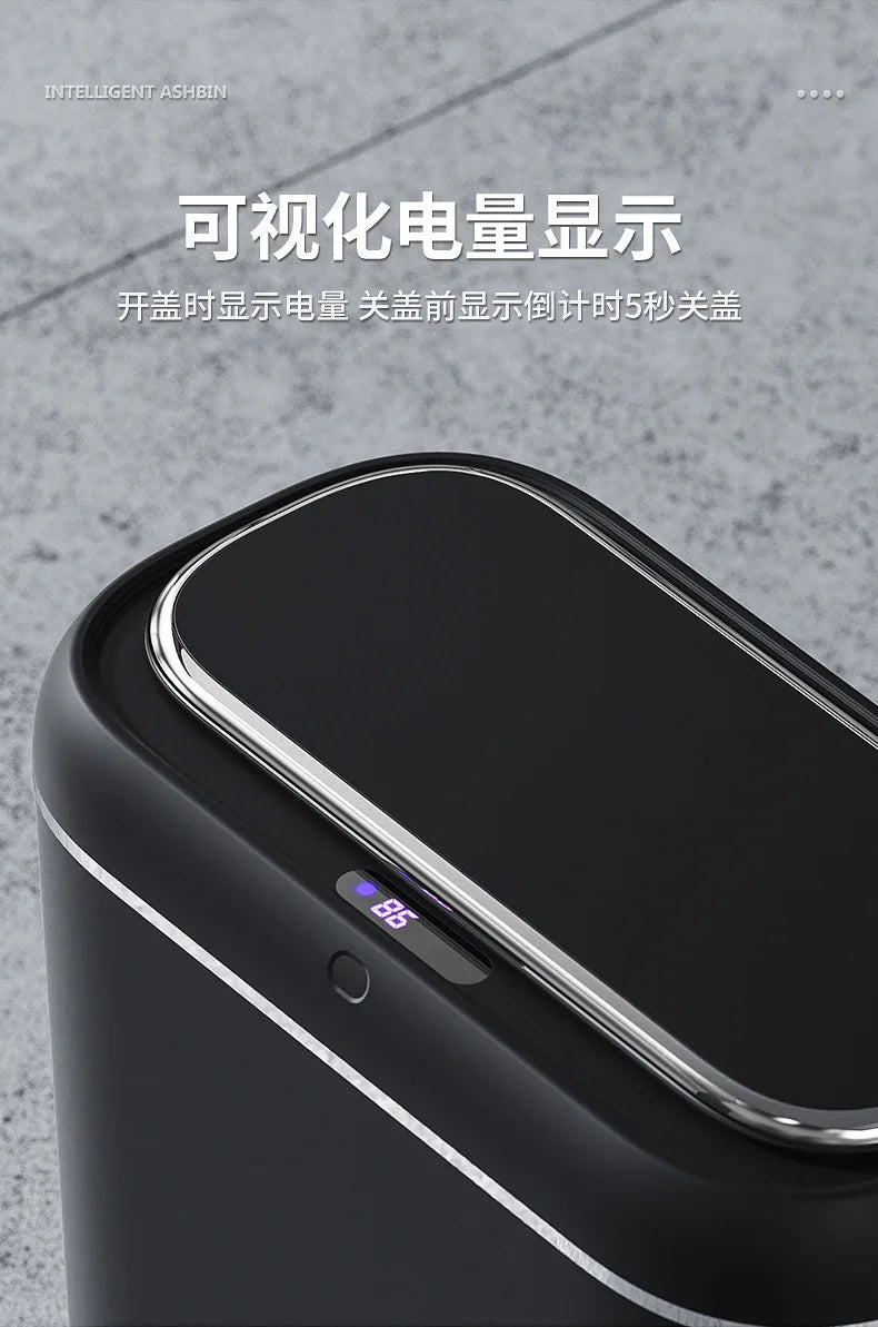 14L Smart Sensor trash can With Display Type-C Recharging Automatic Wastebin For Bathroom Kitchen Toilet Wastebasket Smart home
